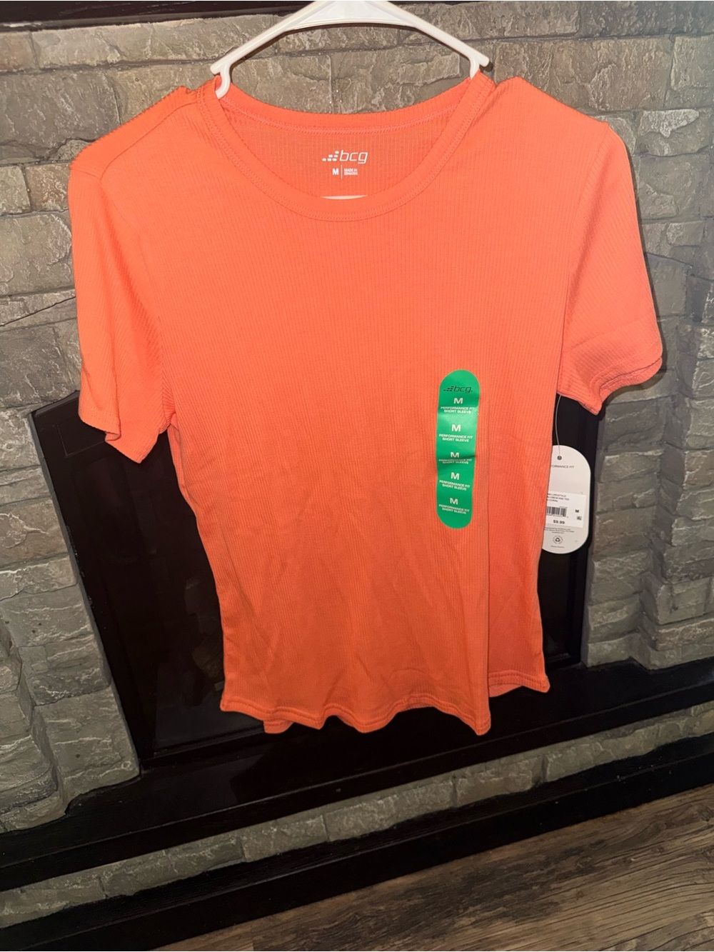 bcg Coral-Orange Short Sleeve Ribbed Crew Tee